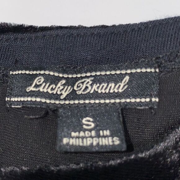 Lucky Brand Black Velvet 1/2 Zip Up Back Short Sleeve Top - Picture 9 of 13